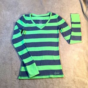Aeropostale l Original Long Sleeve Shirt Green and Gray Striped- Juniors  Size L